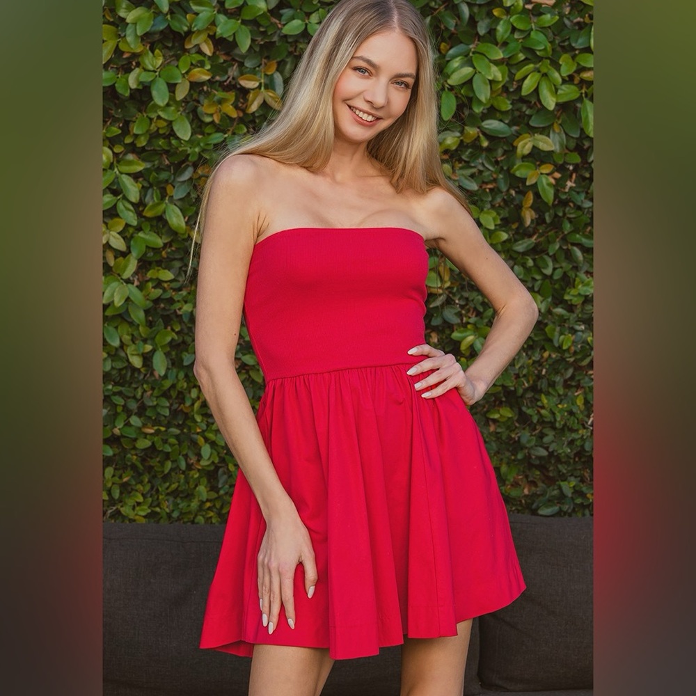 Zenana Combined Knit Tube Top Flare Mini Dress